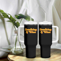 Funny Drinking Tumbler With Handle Sunshine & Wine Retro Drinking Summer Vintage 70's