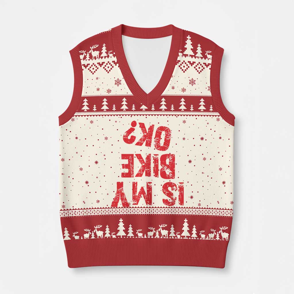 Is My Bike OK? Funny Motorcycle Dirt Bike Biker V-Neck Knit Sweater Vest Funny Mountain Biking Biker Cycling
