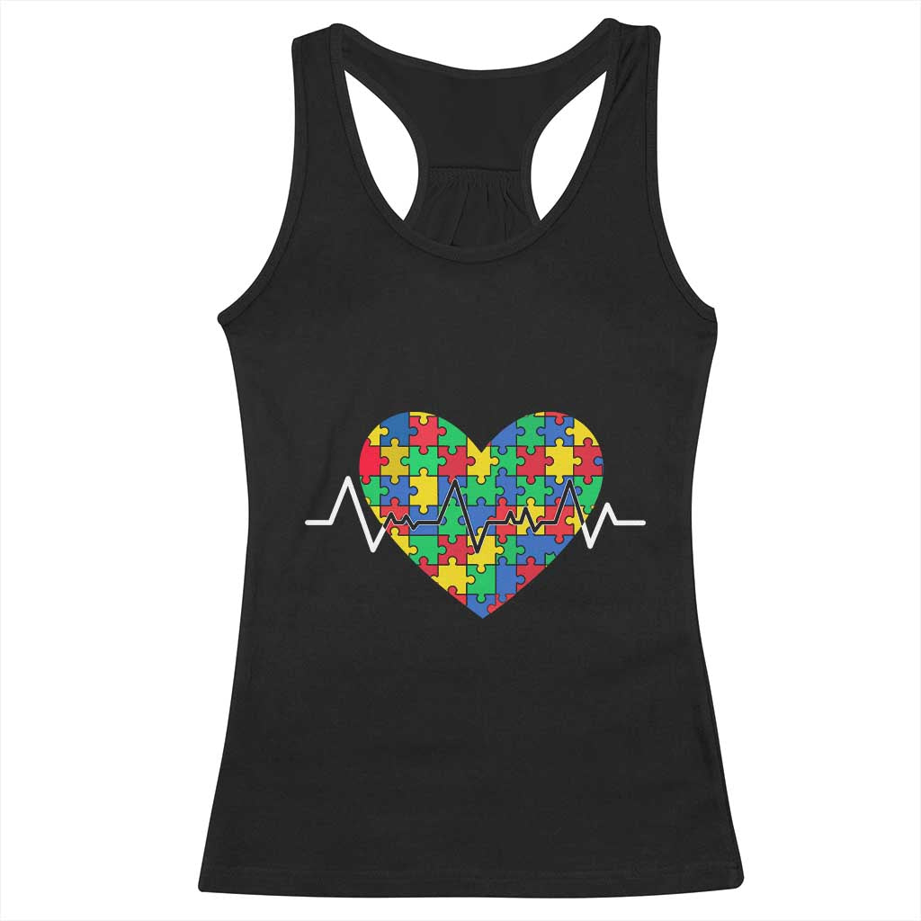Autism Awareness Love Heart Puzzle Acceptance Racerback Tank Top