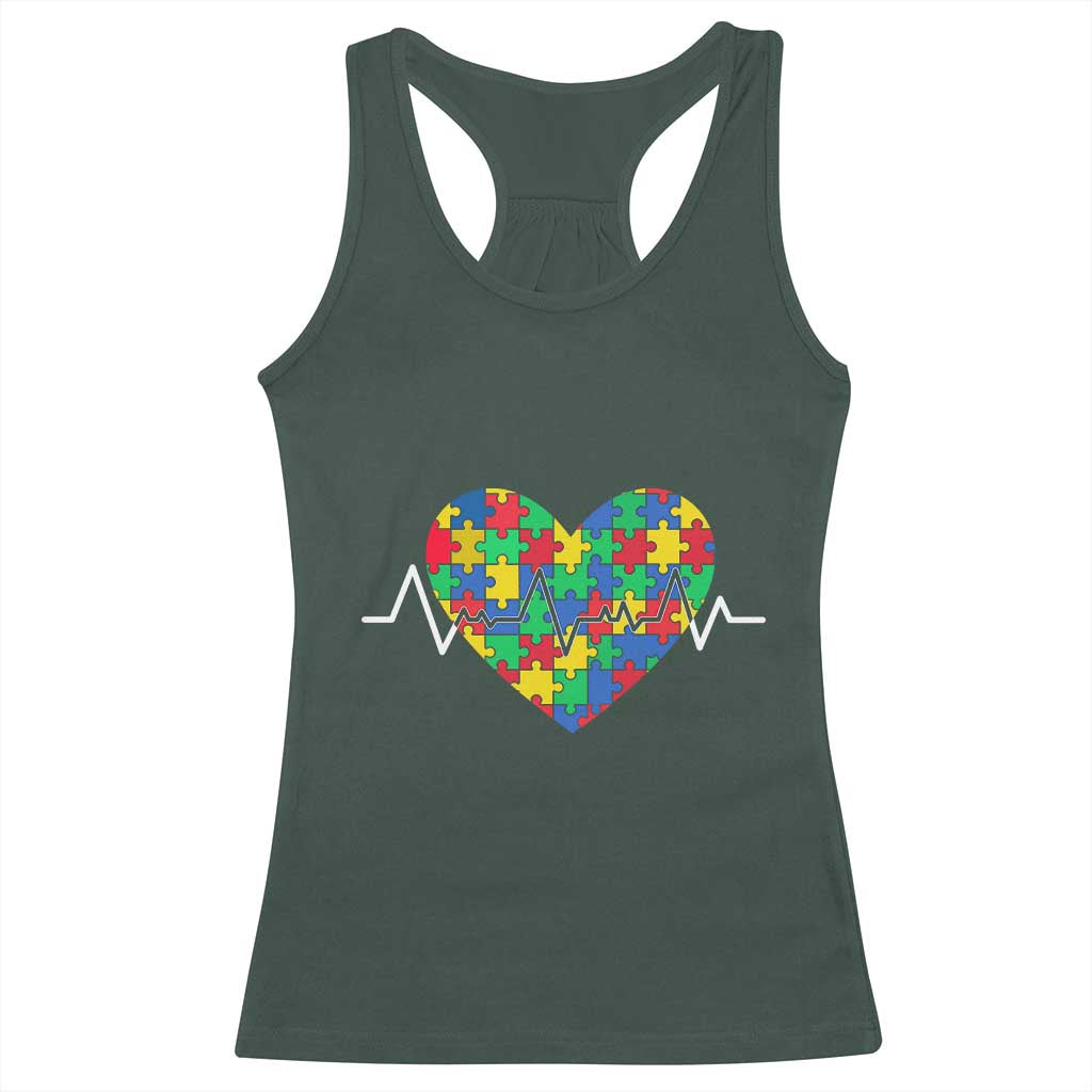 Autism Awareness Love Heart Puzzle Acceptance Racerback Tank Top