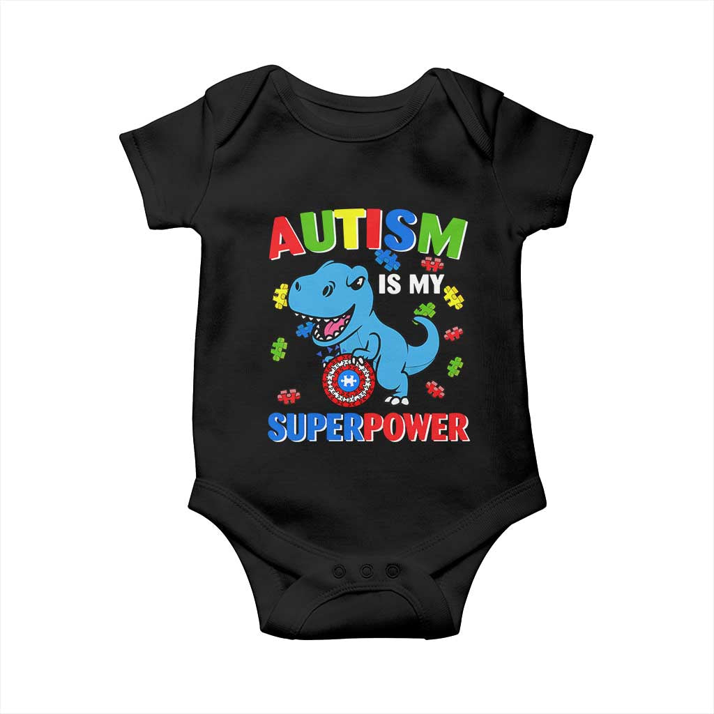 Autism Awareness Is My Superpower Baby Onesie Cute Dinosaur Dino Kids Boys