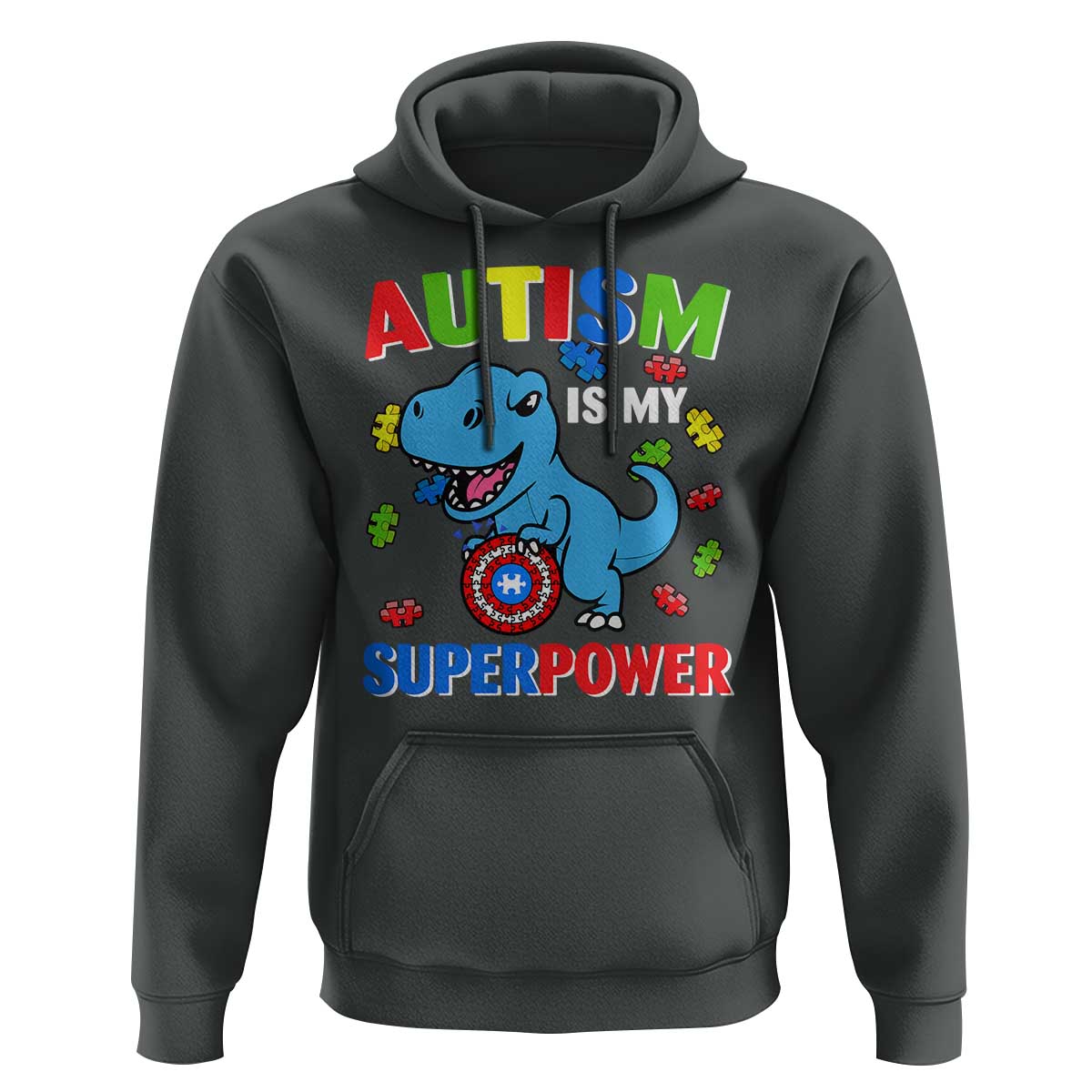 Autism Awareness Is My Superpower Hoodie Cute Dinosaur Dino Kids Boys