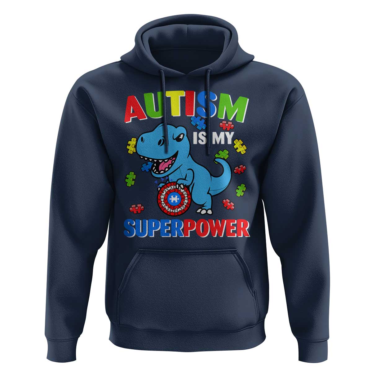 Autism Awareness Is My Superpower Hoodie Cute Dinosaur Dino Kids Boys