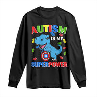 Autism Awareness Is My Superpower Long Sleeve Shirt Cute Dinosaur Dino Kids Boys