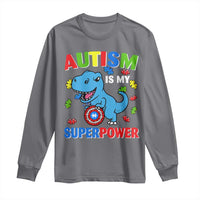 Autism Awareness Is My Superpower Long Sleeve Shirt Cute Dinosaur Dino Kids Boys