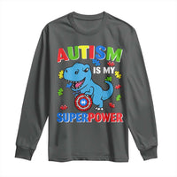 Autism Awareness Is My Superpower Long Sleeve Shirt Cute Dinosaur Dino Kids Boys