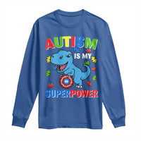 Autism Awareness Is My Superpower Long Sleeve Shirt Cute Dinosaur Dino Kids Boys