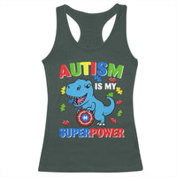 Autism Awareness Is My Superpower Racerback Tank Top Cute Dinosaur Dino Kids Boys