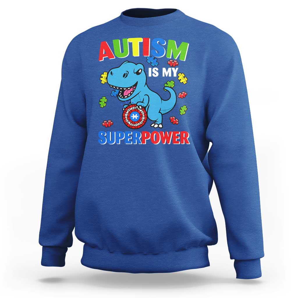 Autism Awareness Is My Superpower Sweatshirt Cute Dinosaur Dino Kids Boys