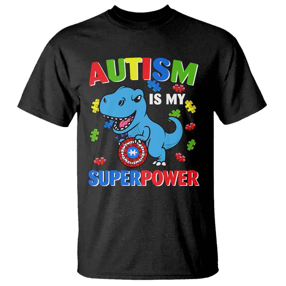 Autism Awareness Is My Superpower T Shirt Cute Dinosaur Dino Kids Boys