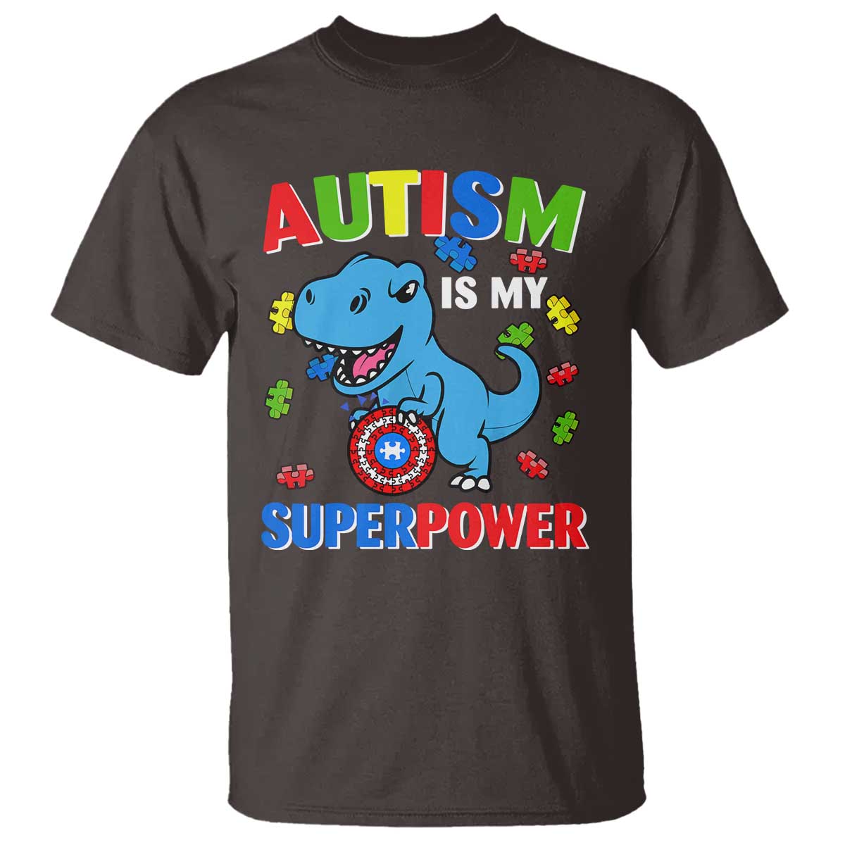 Autism Awareness Is My Superpower T Shirt Cute Dinosaur Dino Kids Boys