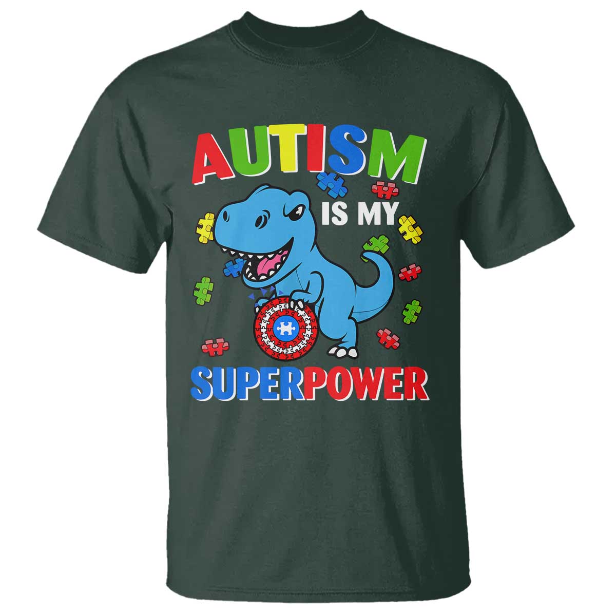 Autism Awareness Is My Superpower T Shirt Cute Dinosaur Dino Kids Boys