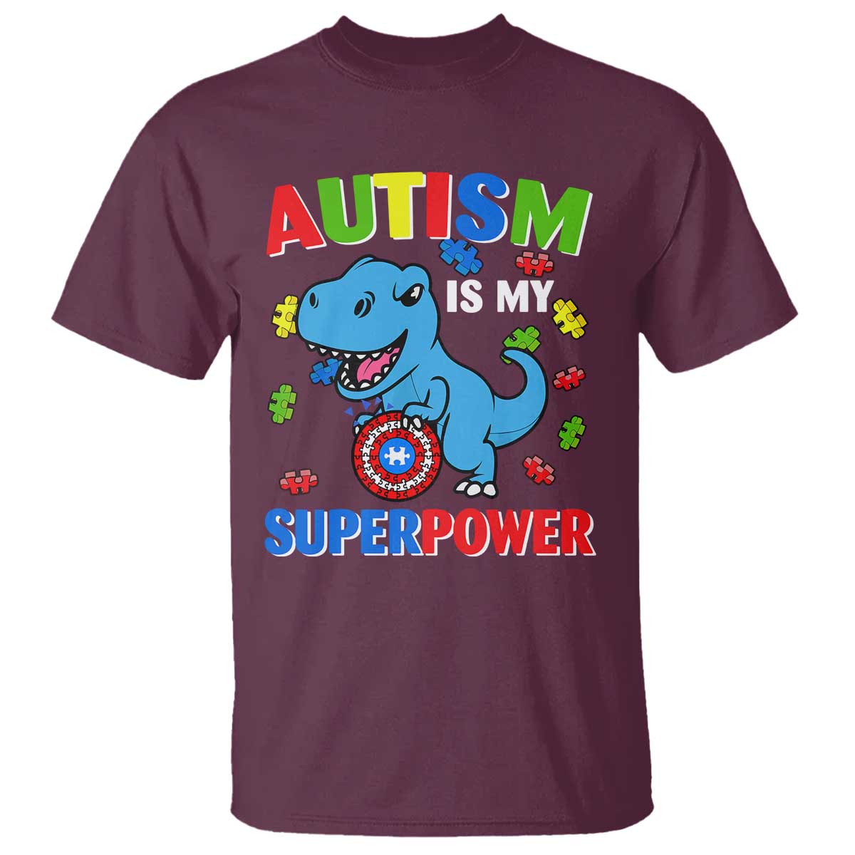 Autism Awareness Is My Superpower T Shirt Cute Dinosaur Dino Kids Boys