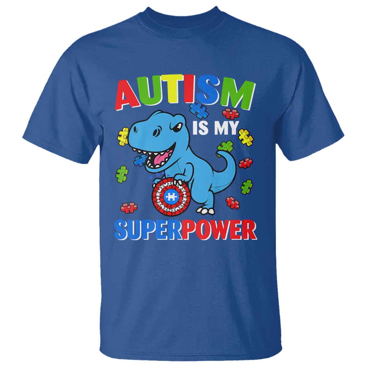 Autism Awareness Is My Superpower T Shirt Cute Dinosaur Dino Kids Boys