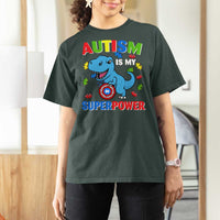 Autism Awareness Is My Superpower T Shirt For Women Cute Dinosaur Dino Kids Boys
