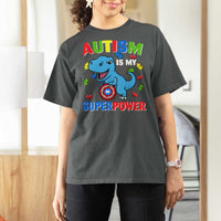 Autism Awareness Is My Superpower T Shirt For Women Cute Dinosaur Dino Kids Boys