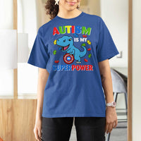 Autism Awareness Is My Superpower T Shirt For Women Cute Dinosaur Dino Kids Boys