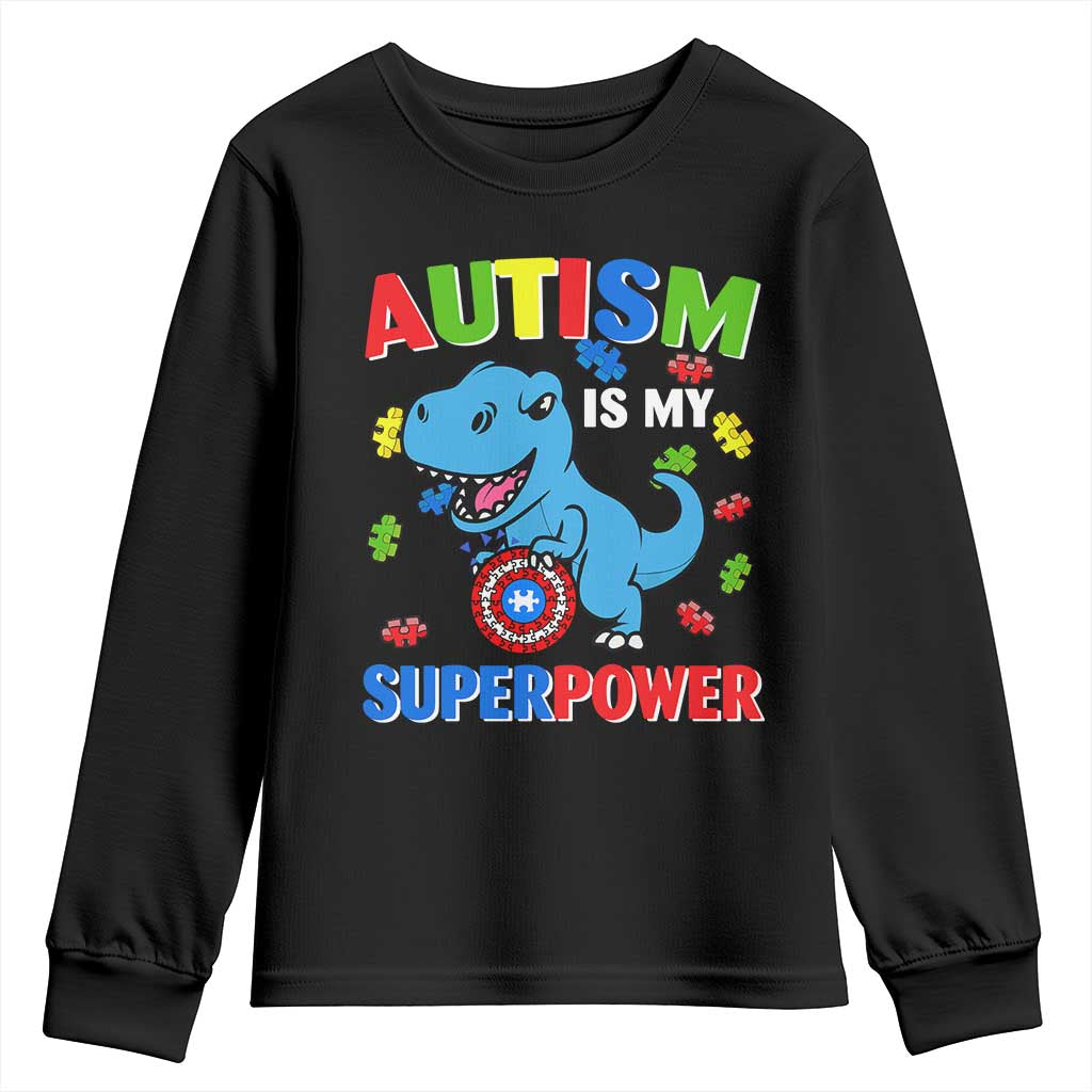 Autism Awareness Is My Superpower Youth Sweatshirt Cute Dinosaur Dino Kids Boys