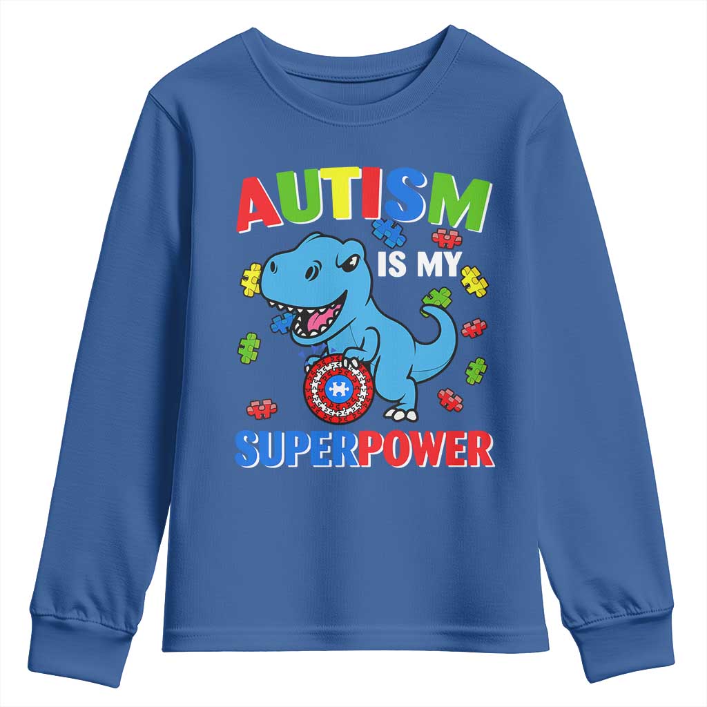 Autism Awareness Is My Superpower Youth Sweatshirt Cute Dinosaur Dino Kids Boys