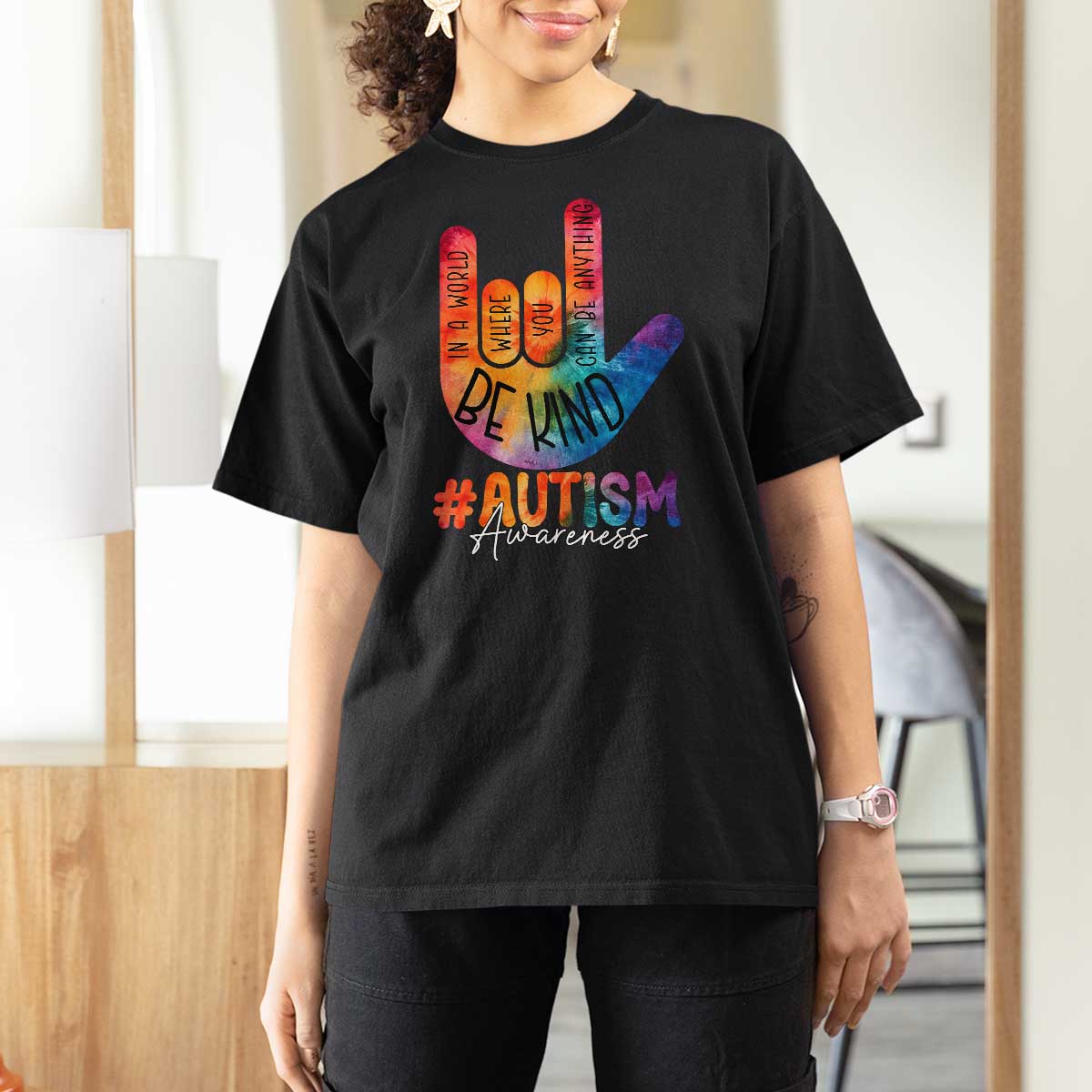 Be Kind ASL Autism Awareness T Shirt For Women Love Sign Language Hand Tie Dye