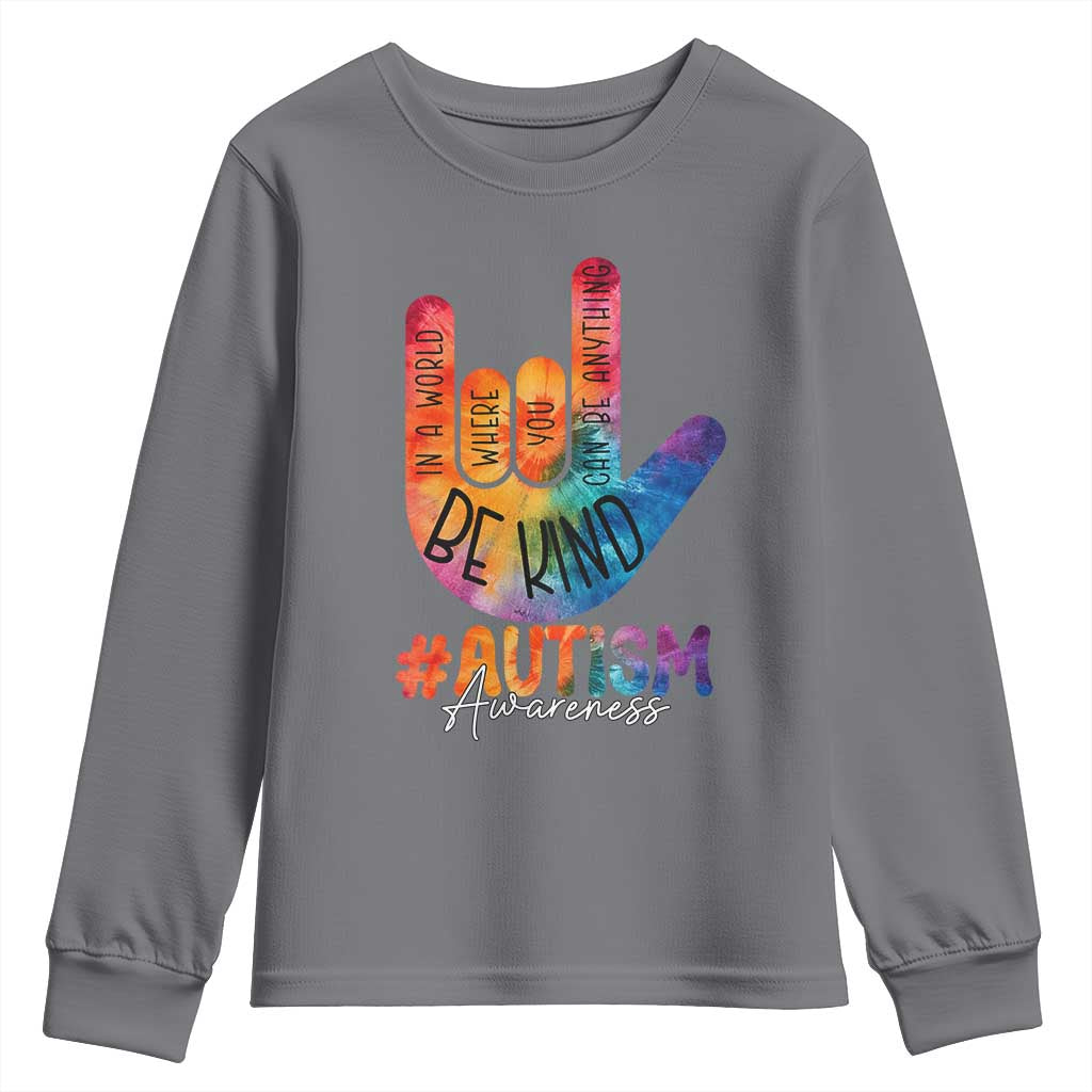 Be Kind ASL Autism Awareness Youth Sweatshirt Love Sign Language Hand Tie Dye