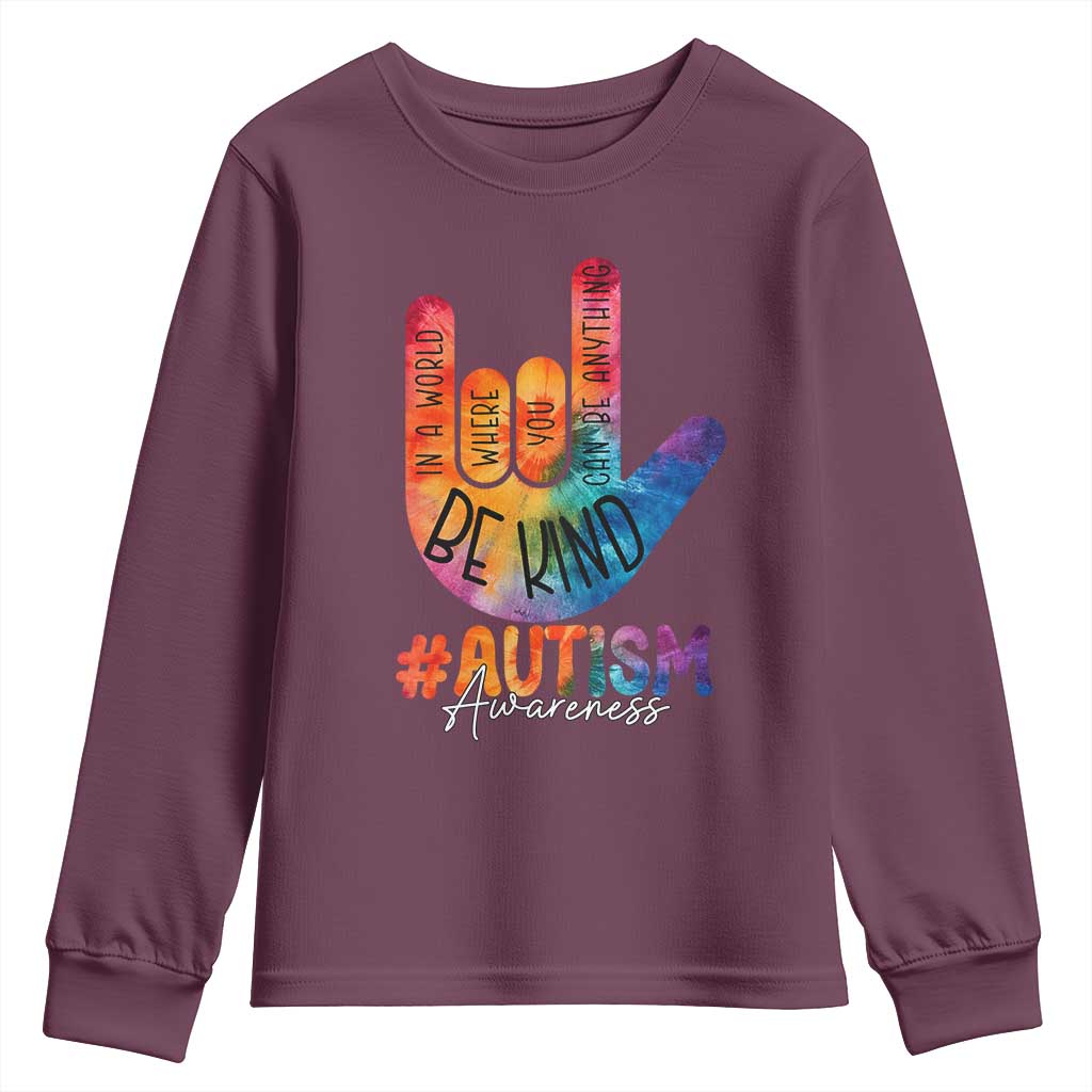 Be Kind ASL Autism Awareness Youth Sweatshirt Love Sign Language Hand Tie Dye