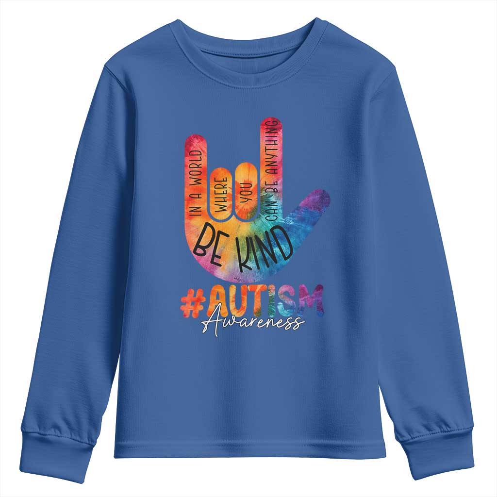 Be Kind ASL Autism Awareness Youth Sweatshirt Love Sign Language Hand Tie Dye