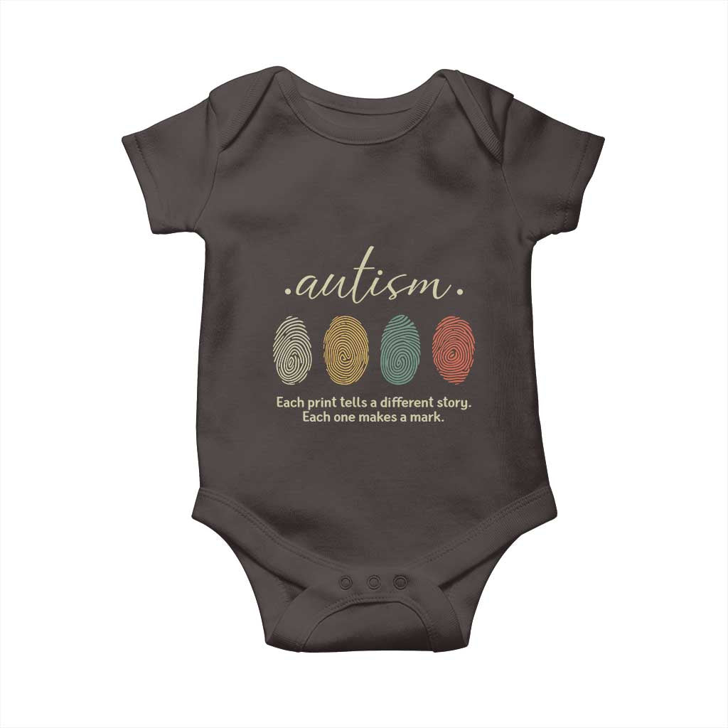 Retro Fingerprint Autism Awareness Baby Onesie Each Print Tells A Different Story