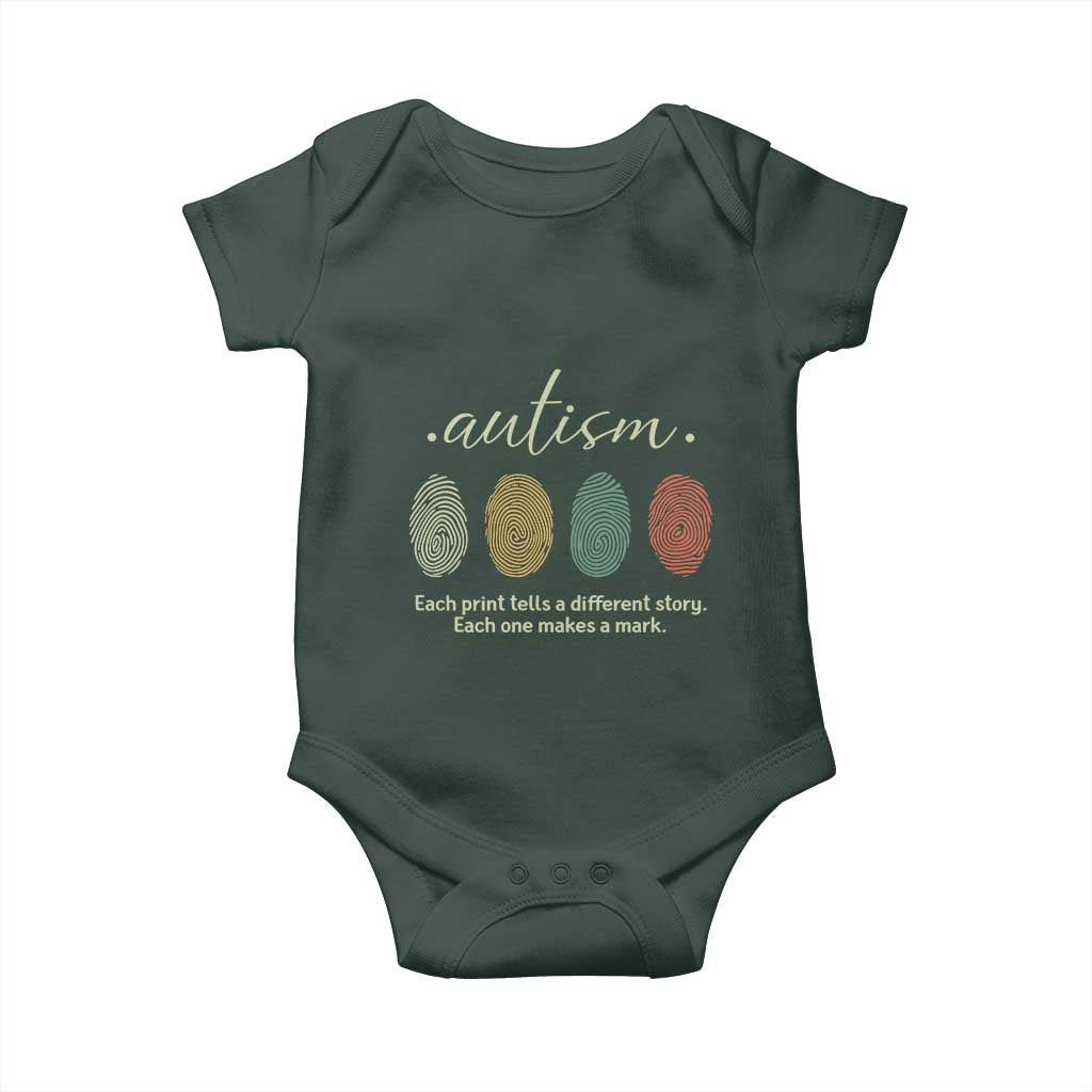 Retro Fingerprint Autism Awareness Baby Onesie Each Print Tells A Different Story