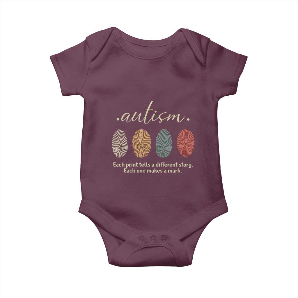 Retro Fingerprint Autism Awareness Baby Onesie Each Print Tells A Different Story
