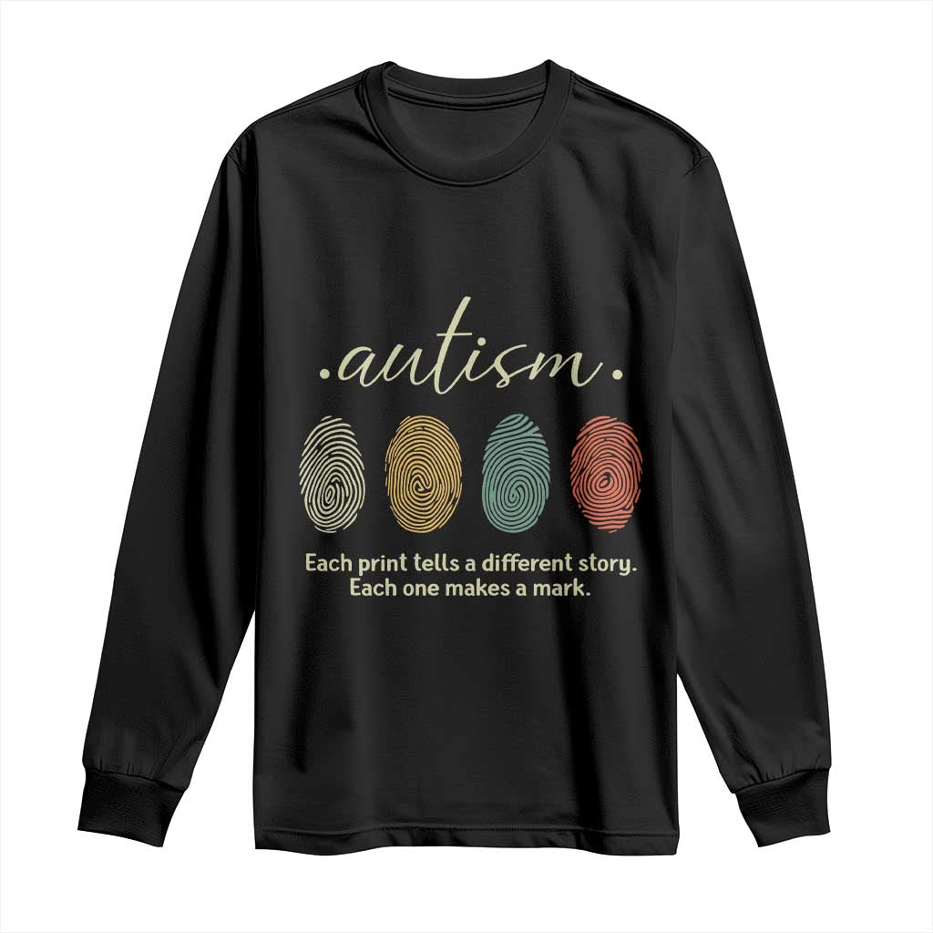 Retro Fingerprint Autism Awareness Long Sleeve Shirt Each Print Tells A Different Story