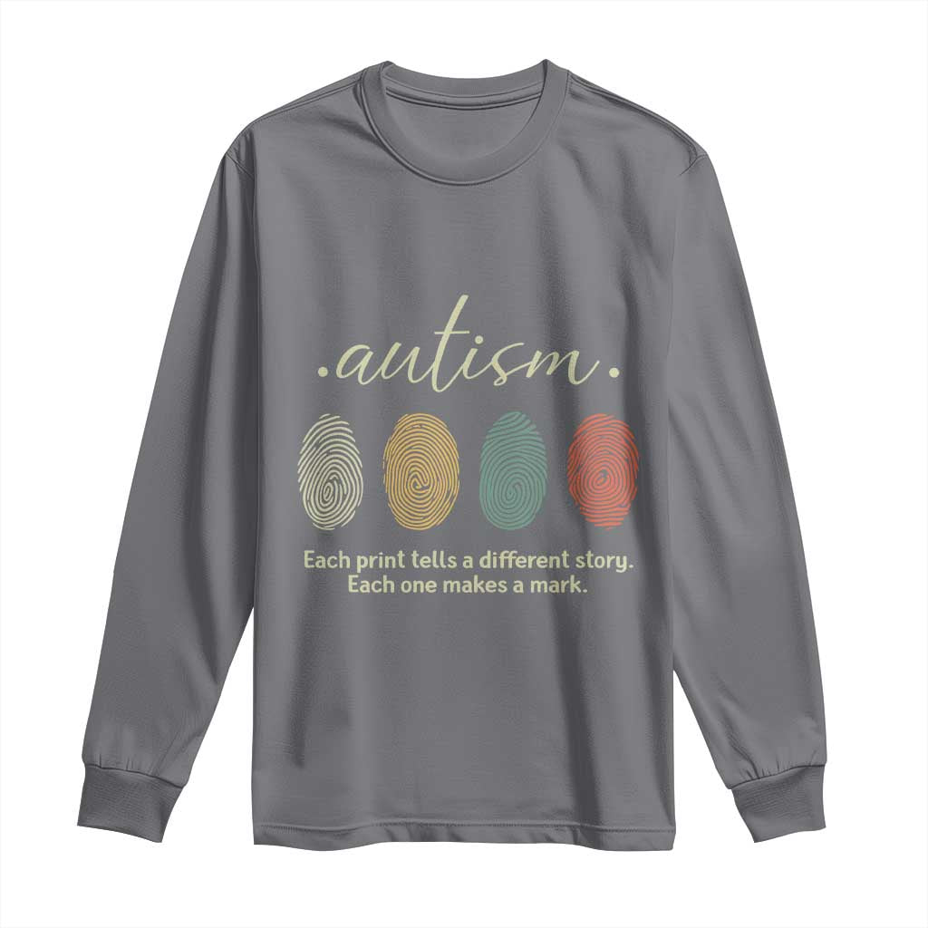 Retro Fingerprint Autism Awareness Long Sleeve Shirt Each Print Tells A Different Story