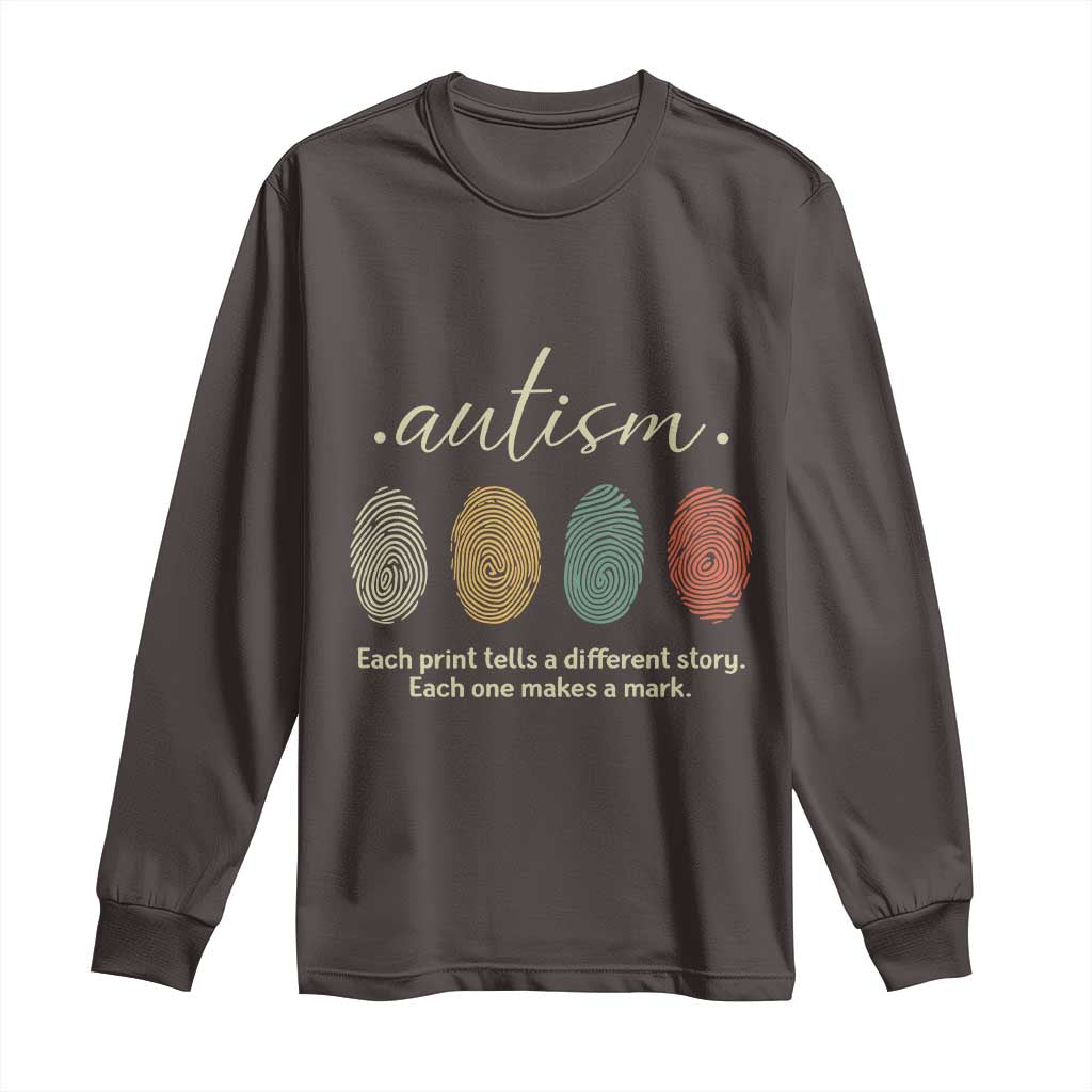Retro Fingerprint Autism Awareness Long Sleeve Shirt Each Print Tells A Different Story