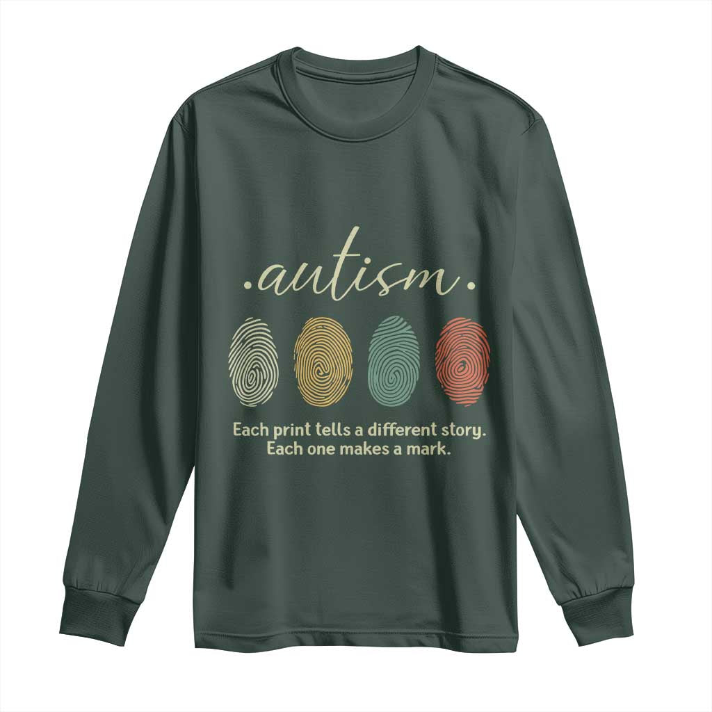 Retro Fingerprint Autism Awareness Long Sleeve Shirt Each Print Tells A Different Story