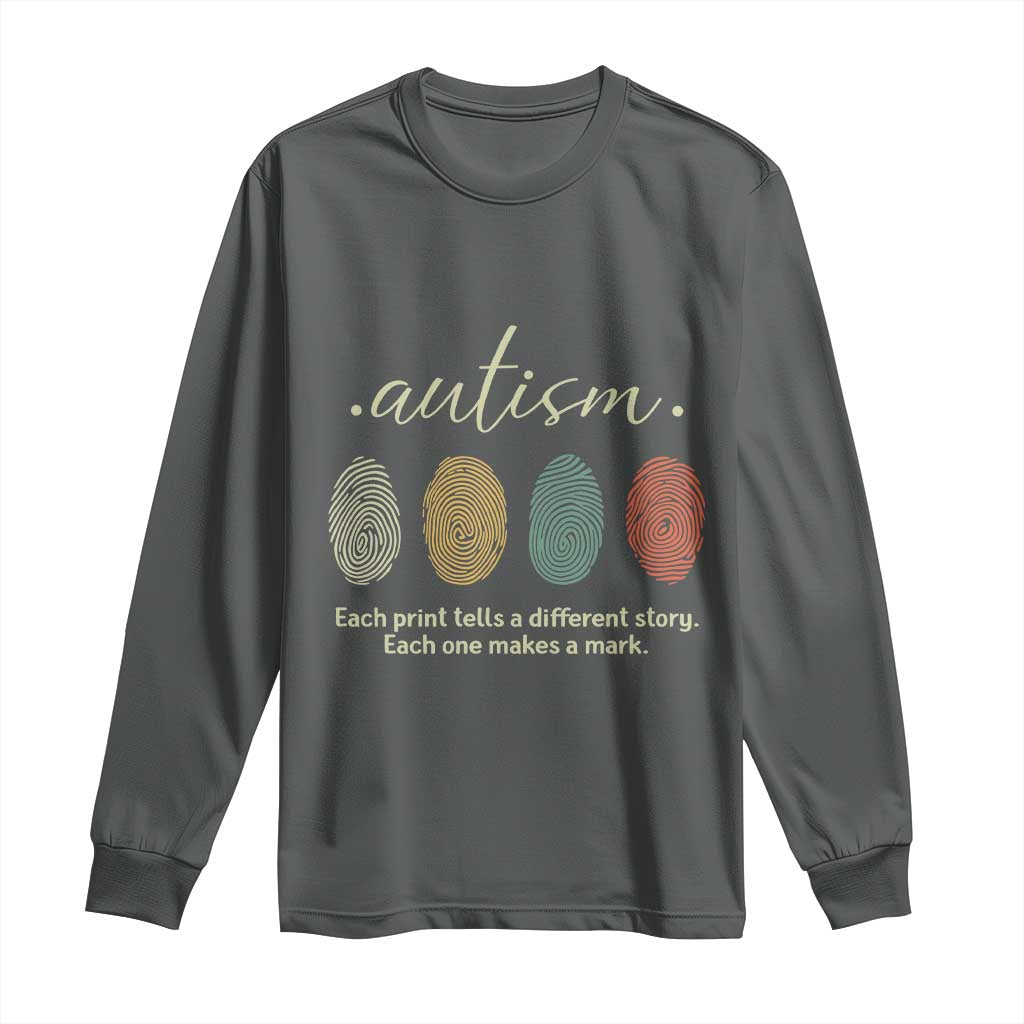 Retro Fingerprint Autism Awareness Long Sleeve Shirt Each Print Tells A Different Story