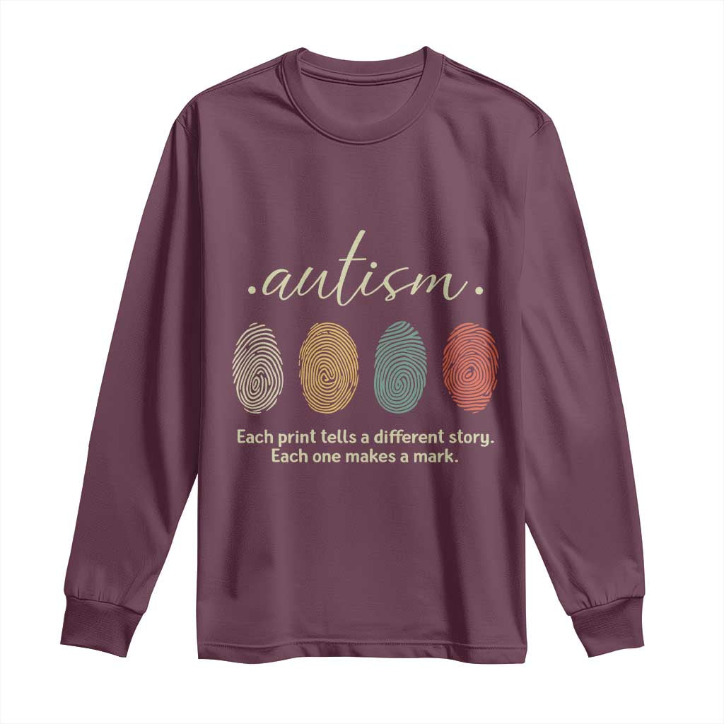 Retro Fingerprint Autism Awareness Long Sleeve Shirt Each Print Tells A Different Story