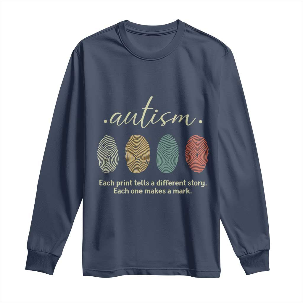 Retro Fingerprint Autism Awareness Long Sleeve Shirt Each Print Tells A Different Story