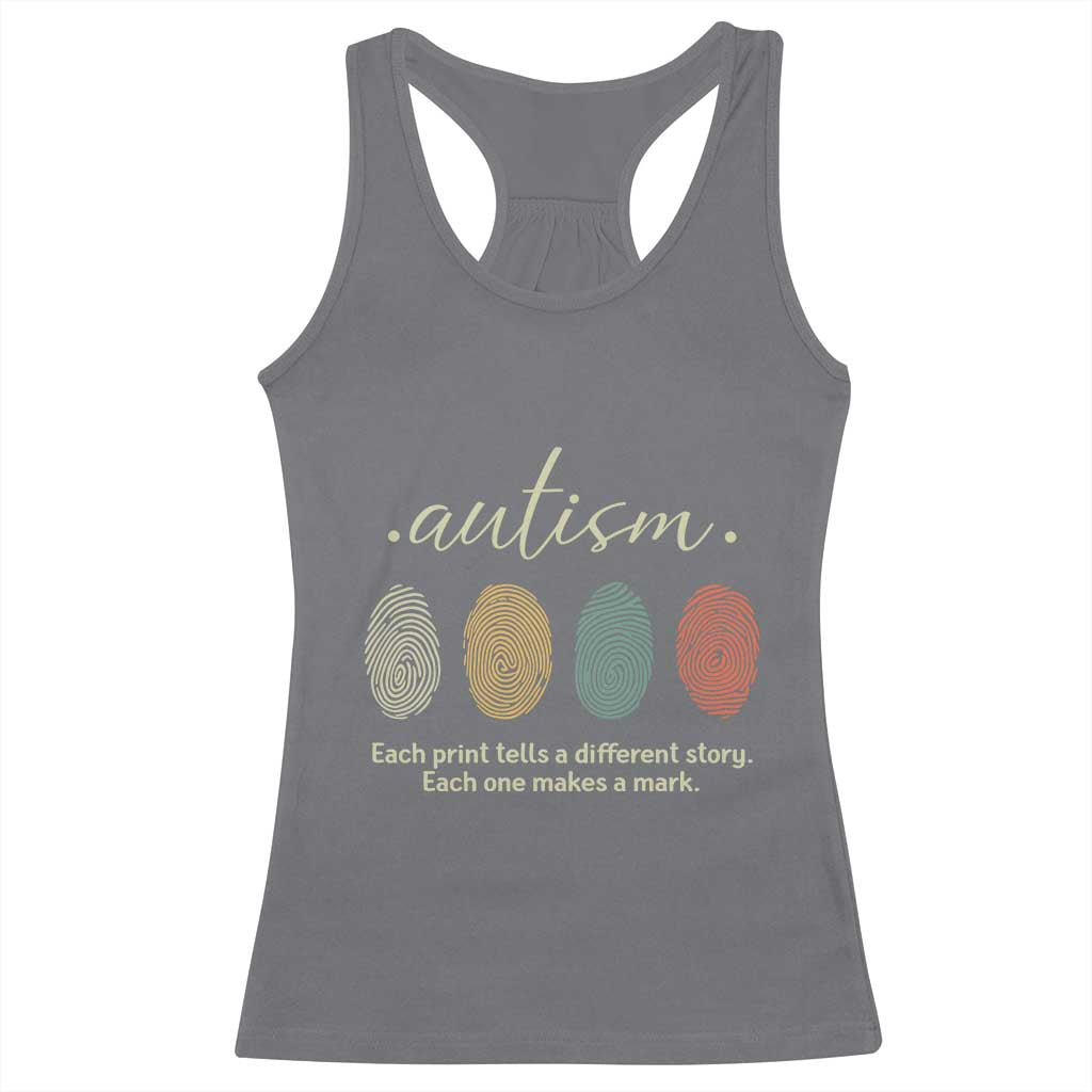 Retro Fingerprint Autism Awareness Racerback Tank Top Each Print Tells A Different Story