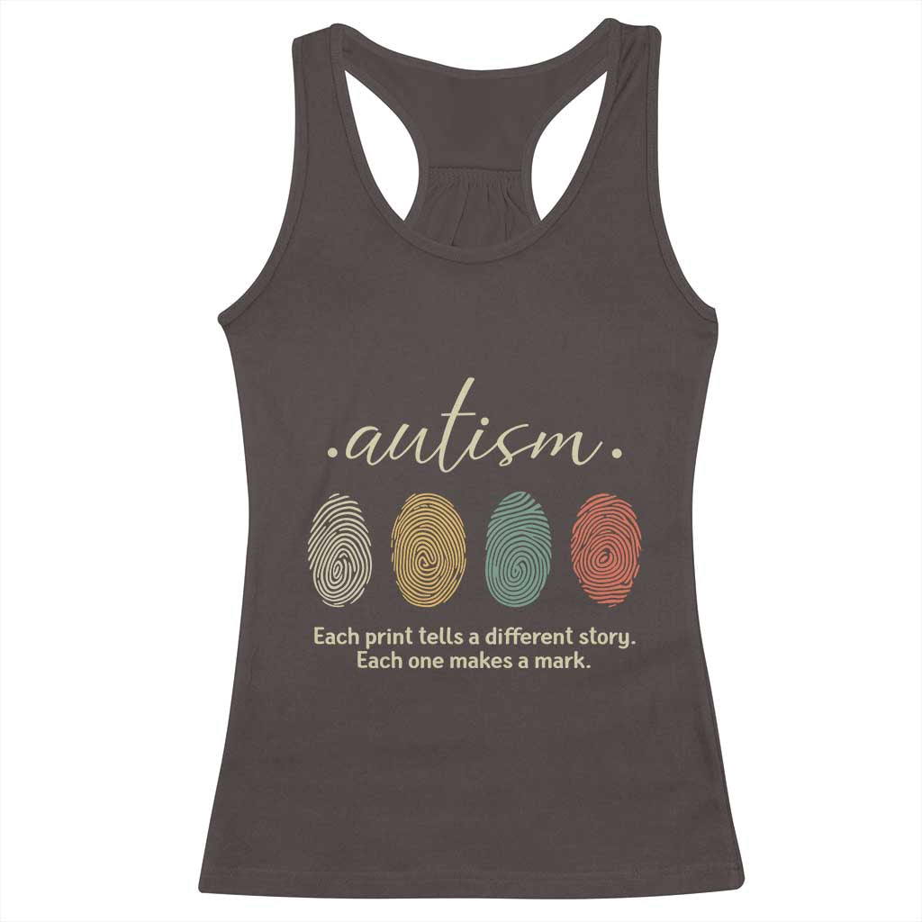 Retro Fingerprint Autism Awareness Racerback Tank Top Each Print Tells A Different Story