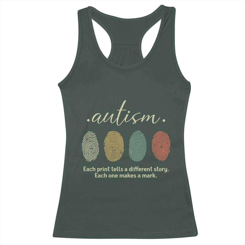 Retro Fingerprint Autism Awareness Racerback Tank Top Each Print Tells A Different Story