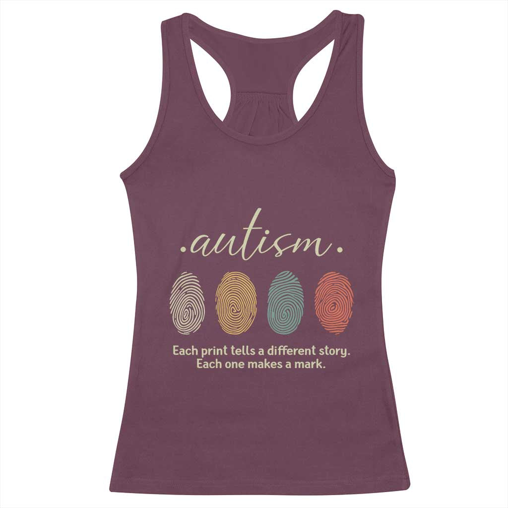 Retro Fingerprint Autism Awareness Racerback Tank Top Each Print Tells A Different Story