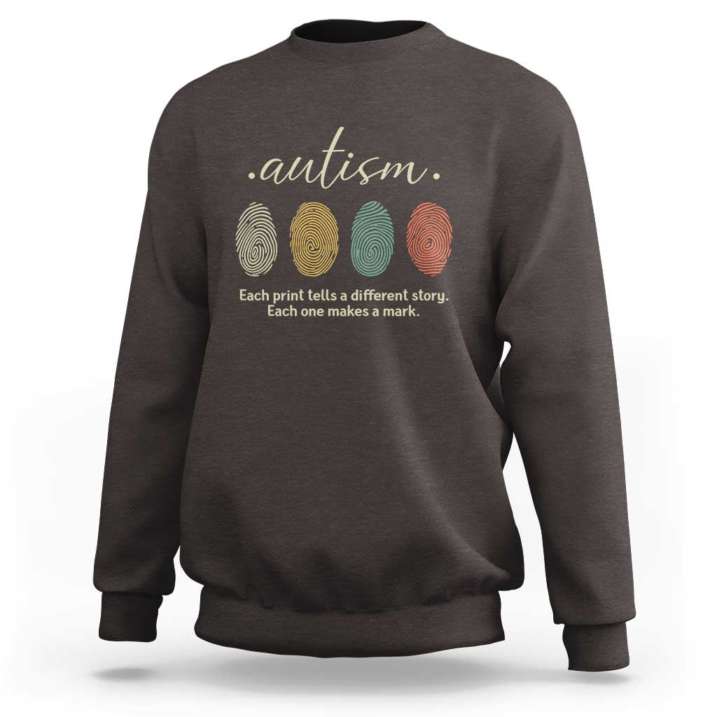 Retro Fingerprint Autism Awareness Sweatshirt Each Print Tells A Different Story