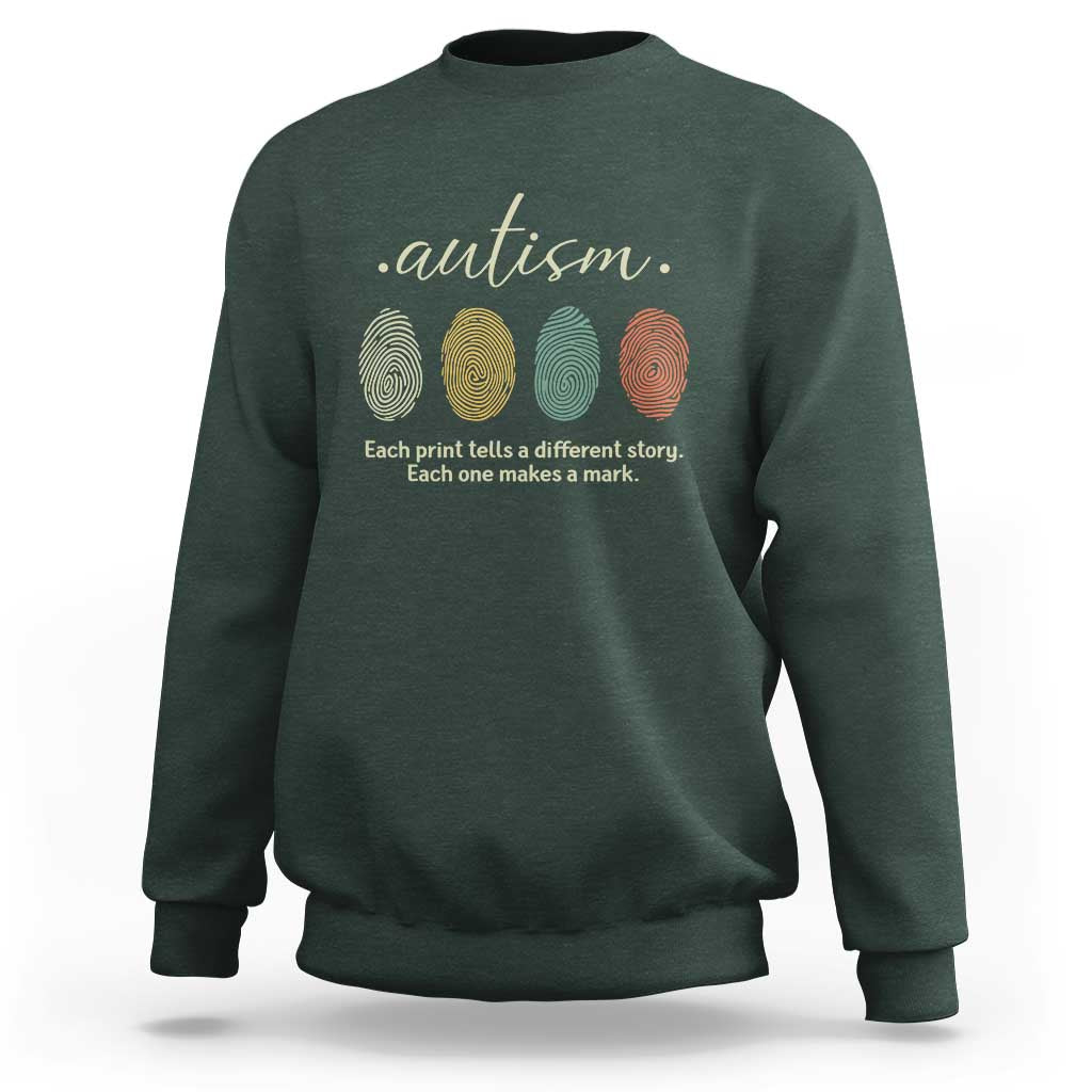Retro Fingerprint Autism Awareness Sweatshirt Each Print Tells A Different Story