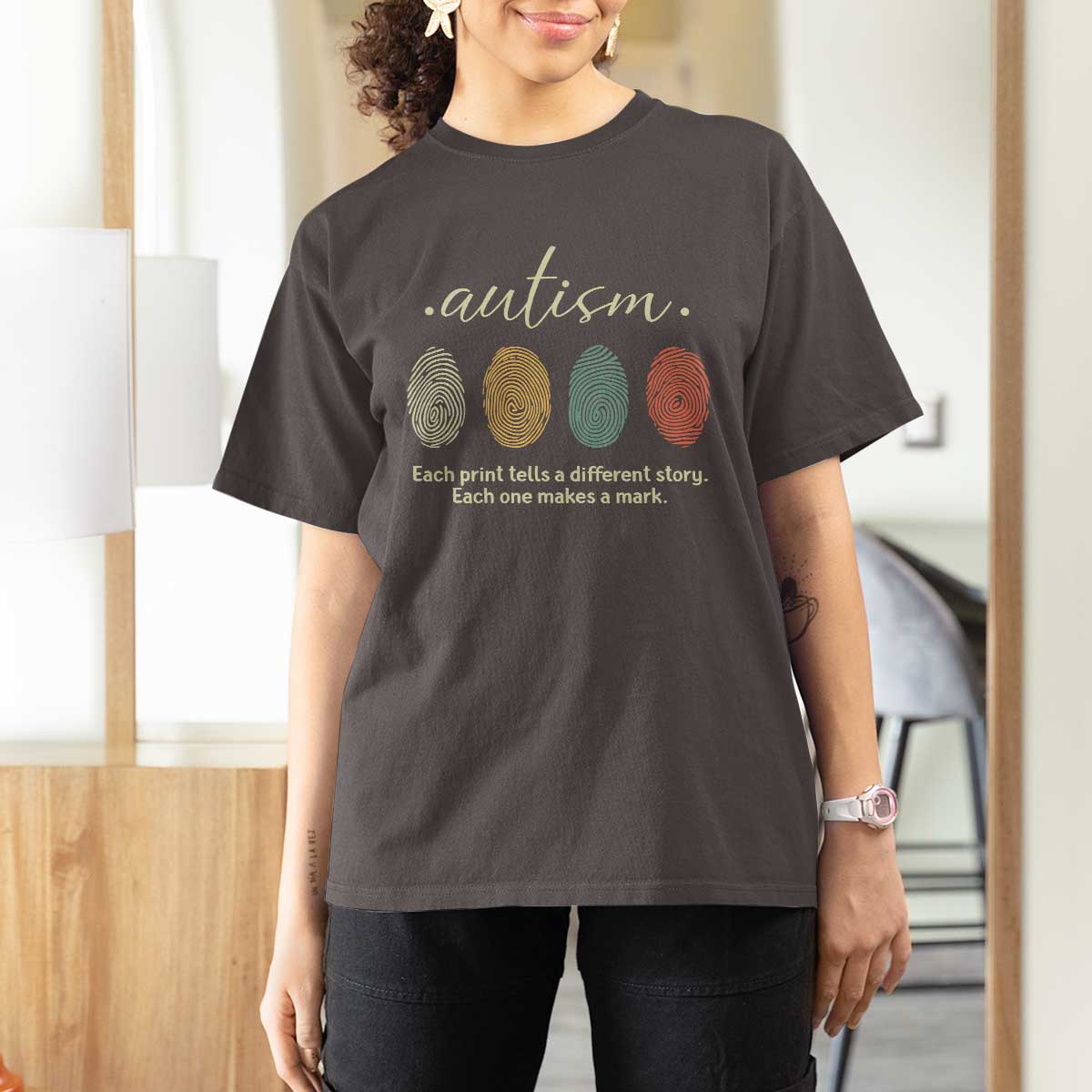 Retro Fingerprint Autism Awareness T Shirt For Women Each Print Tells A Different Story