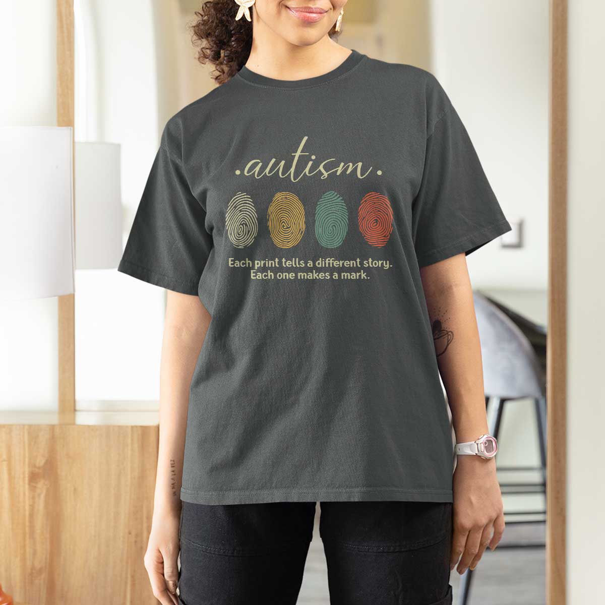 Retro Fingerprint Autism Awareness T Shirt For Women Each Print Tells A Different Story
