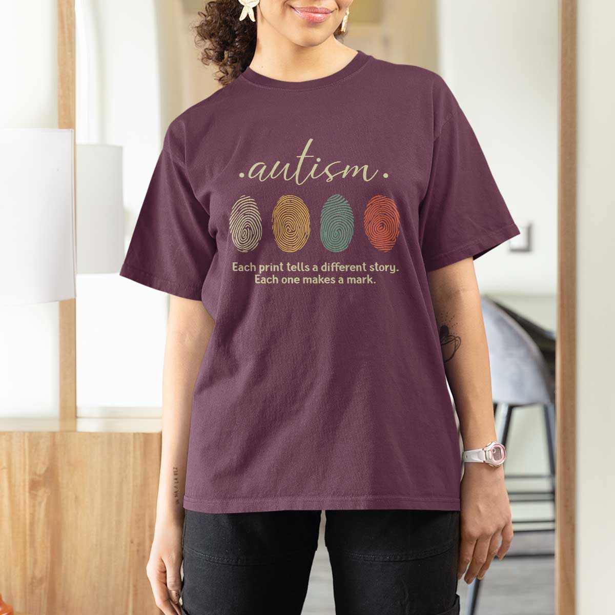 Retro Fingerprint Autism Awareness T Shirt For Women Each Print Tells A Different Story
