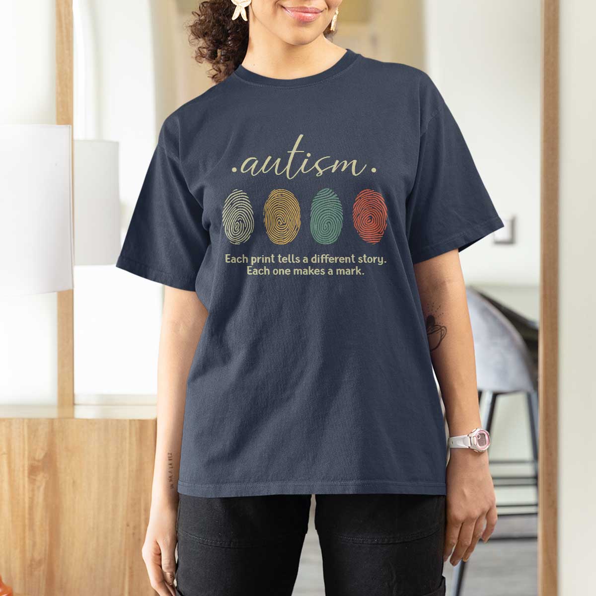 Retro Fingerprint Autism Awareness T Shirt For Women Each Print Tells A Different Story
