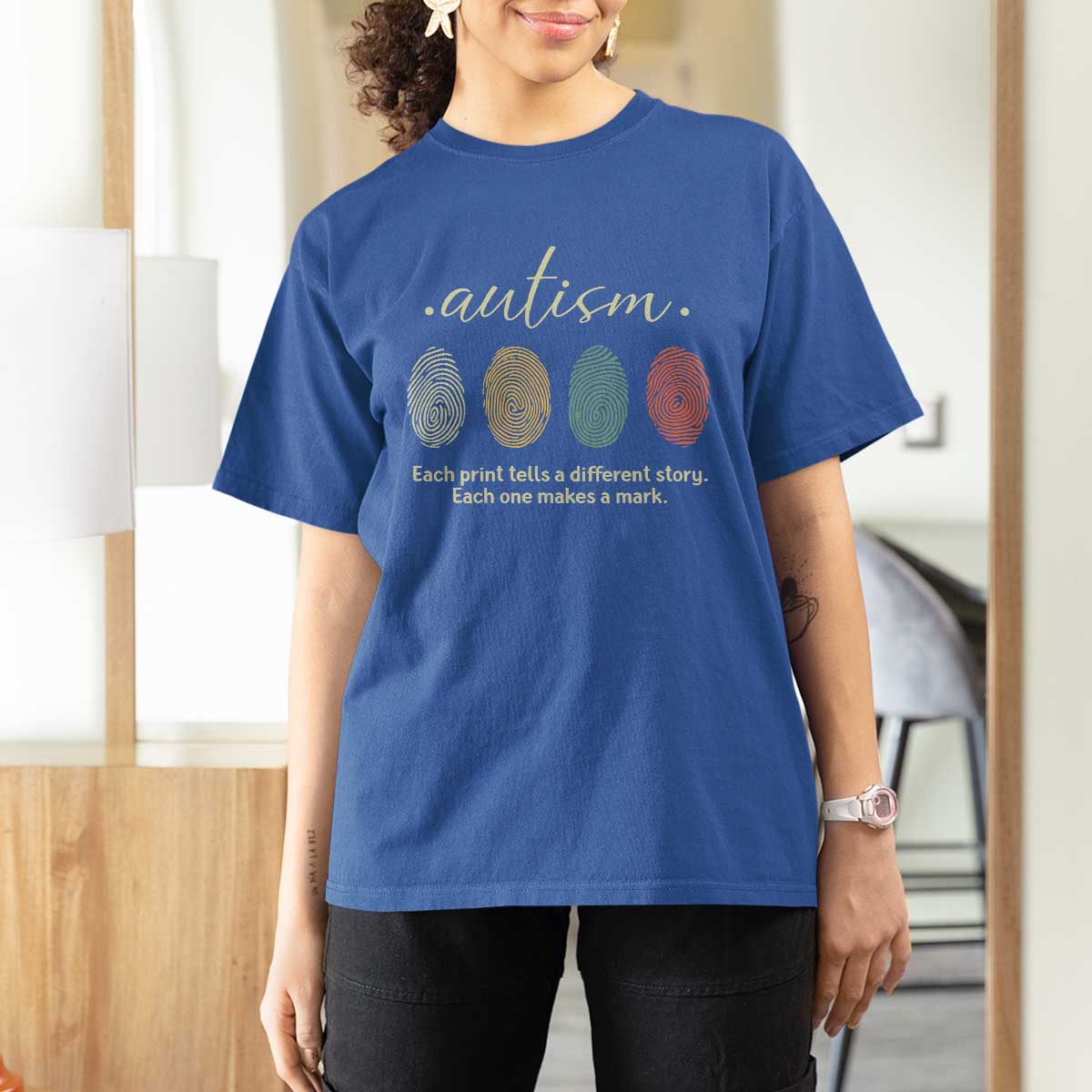 Retro Fingerprint Autism Awareness T Shirt For Women Each Print Tells A Different Story