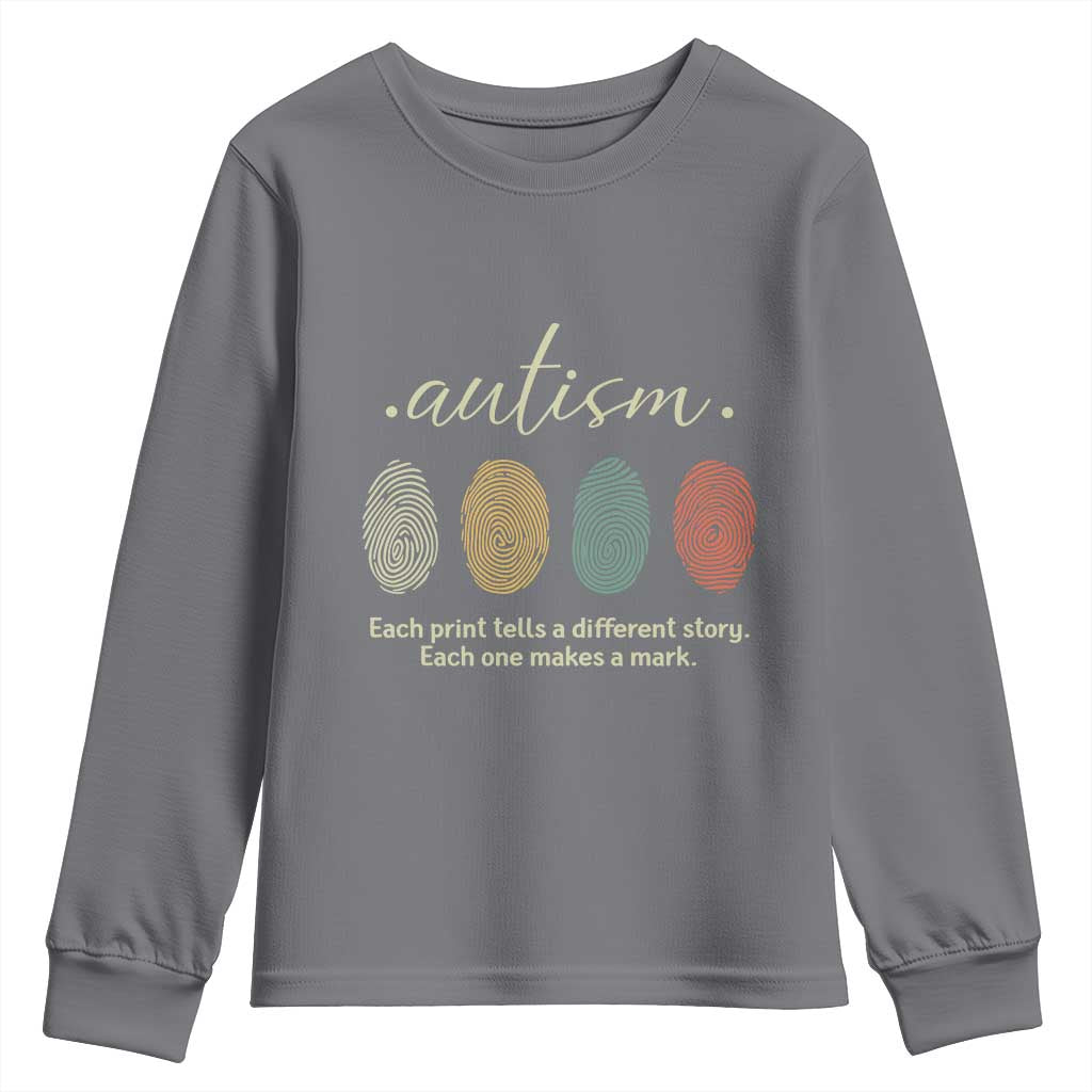 Retro Fingerprint Autism Awareness Youth Sweatshirt Each Print Tells A Different Story