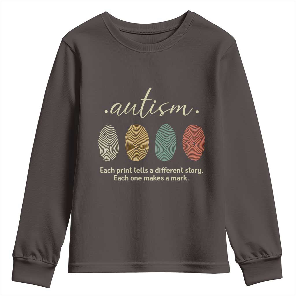 Retro Fingerprint Autism Awareness Youth Sweatshirt Each Print Tells A Different Story